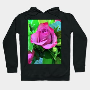 Single Pink Rose Floral Display - Autumn Bouquet - Flowers Hoodie